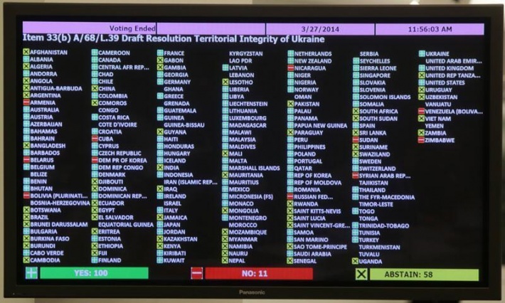 ​На голосовании по крымскому референдуму в ООН страны Центральной Азии предпочли либо официально воздержаться