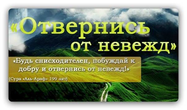 Будь снисходителен, вели творить добро и отвернись от невежд (сура 7 